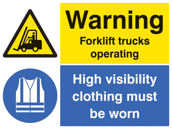 Warning Forklift trucks operating High visibility clothing must be worn beyond this point