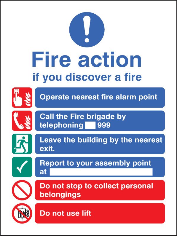 Fire action EEC (manual 999) 150x200mm adhesive backed