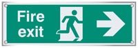 Fire exit right visual impact 5mm acrylic sign 450x150mm c/w sta