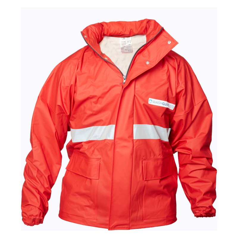 Washguard Chemical Resistant Jacket with Pockets, Medium, Red