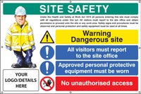 Site safety, dangerous site, visitors, PPE, access, custom banner c/w eyelets 1270x810mm