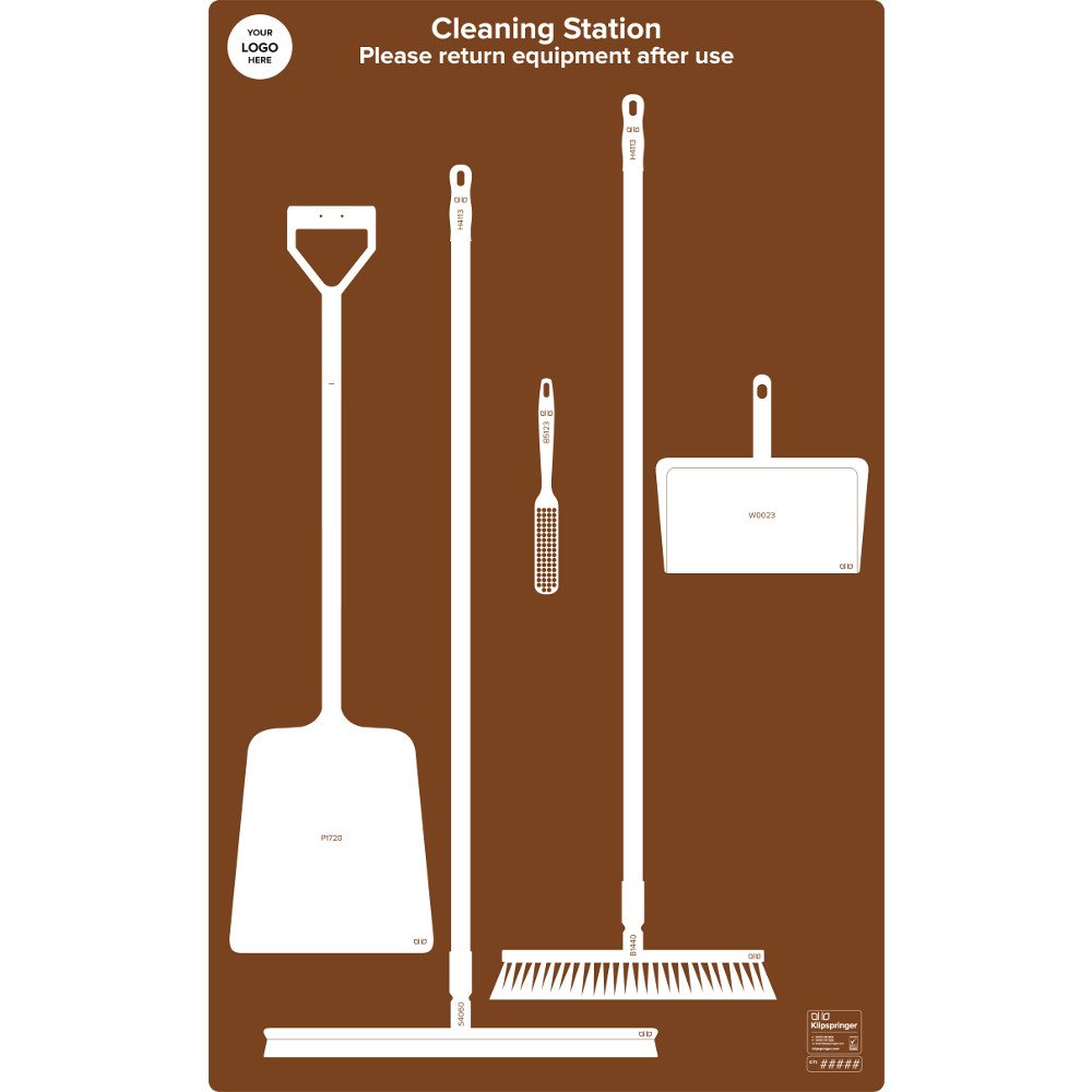 Floor Cleaning Station with Squeegee & Shovel (with utensils) - Brown