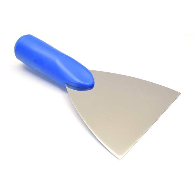 Narrow scraper - threaded - stiff s/s blade, 120 mm, blue