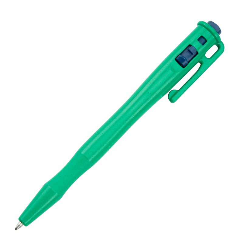 Detectable pen - retractable, with pocket clip and lanyard loop, green housing, blue ink, x25