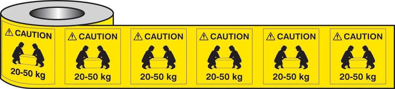 Lifting labels caution 20-50kg roll of 500 50x50mm