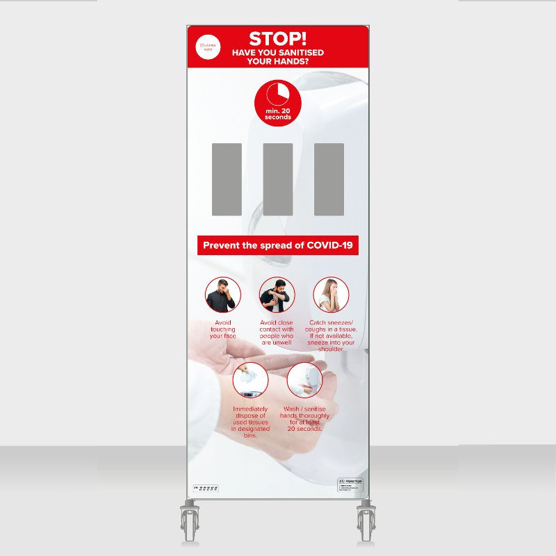 Mobile hand sanitiser station  - triple dispenser, full height