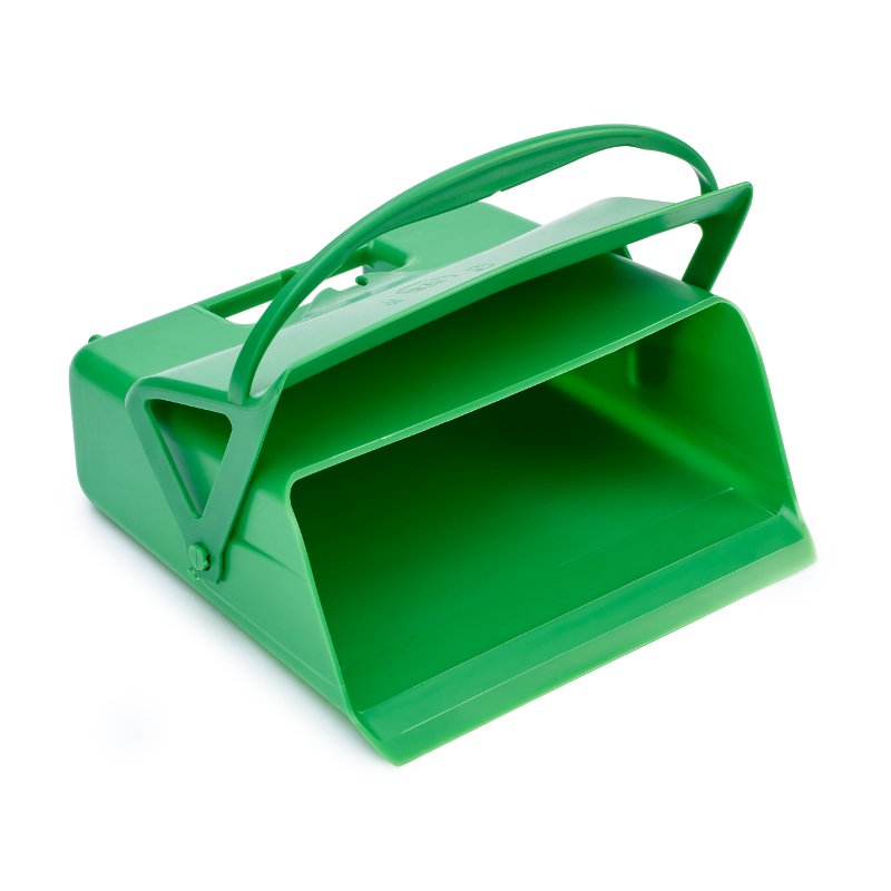 Foodgrade hand dust pan - with hinged lid and clasp, heavy duty, green
