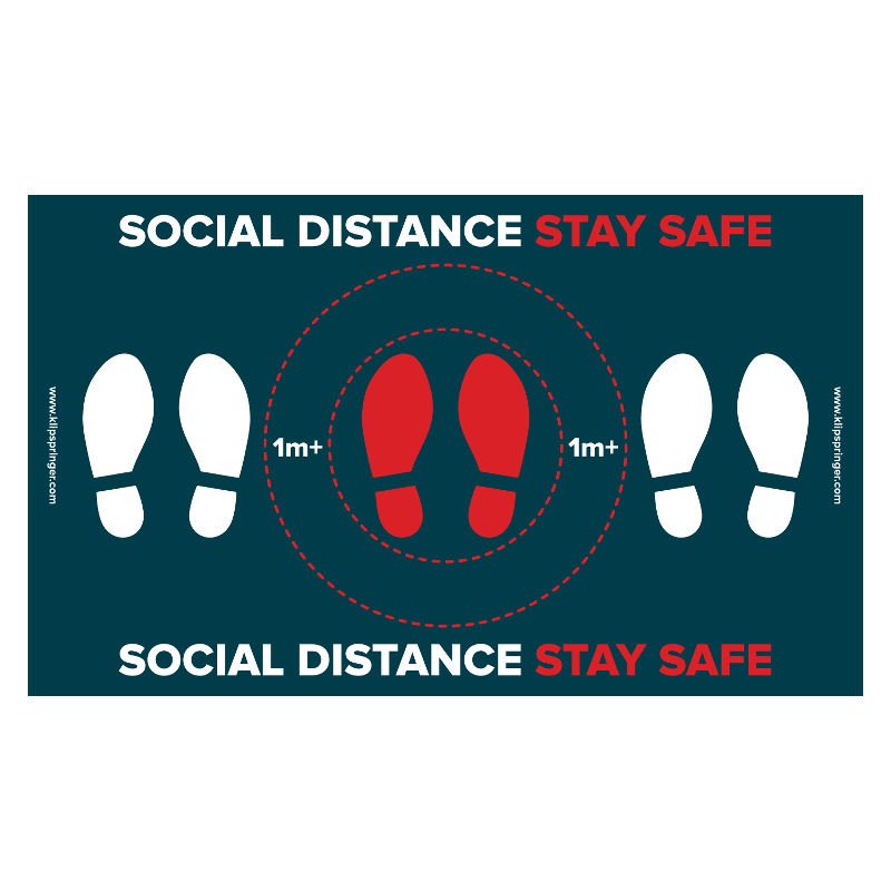 "Social Distance, Stay Safe, 1 Metre +" Floor Vinyl - Rectangular