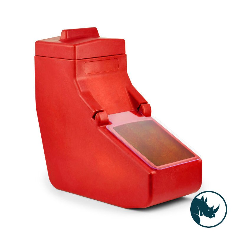 Ingredient dispensing bin - 15 Ltr, clear polycarbonate dispensing lid, red