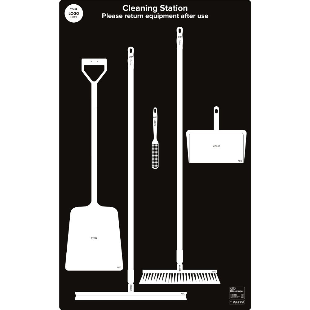 Floor Cleaning Station with Squeegee & Shovel - Black