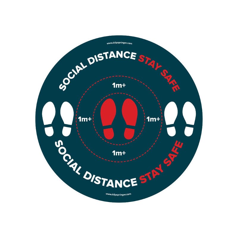 "Social Distance, Stay Safe, 1 Metre +" Floor Vinyl - 300mm Ø