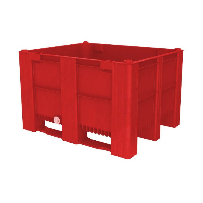 Box Pallet - 605ltr, HDPE, Red, Solid with Drain, 1200x1000x740m