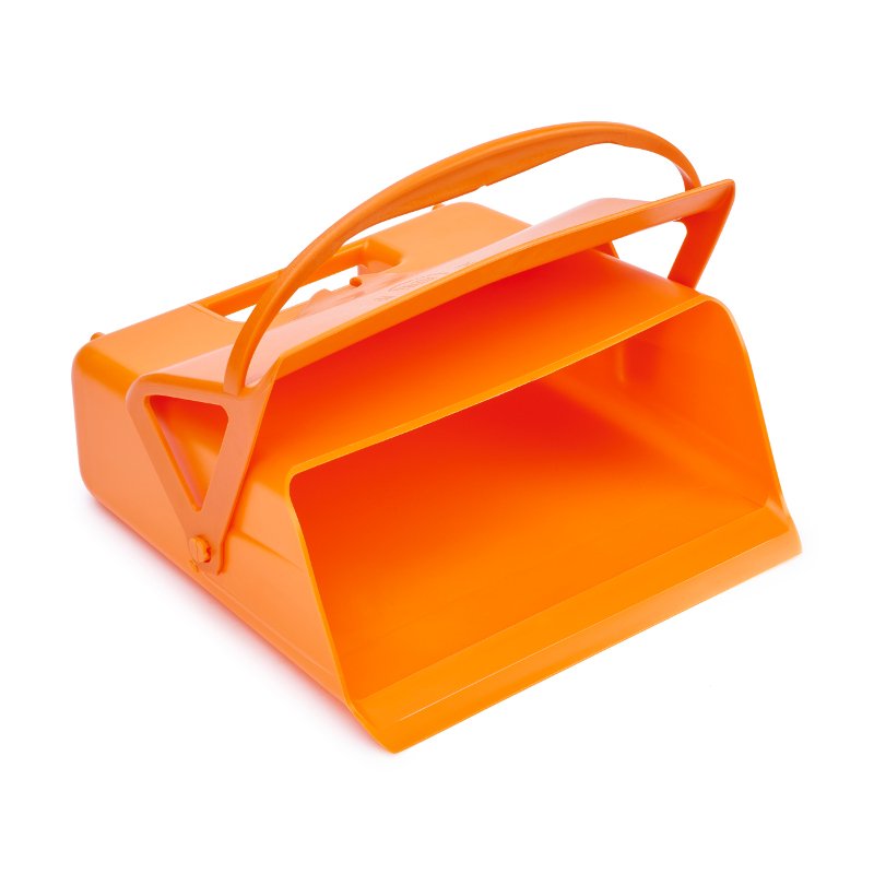 Foodgrade hand dust pan - with hinged lid and clasp, heavy duty, orange