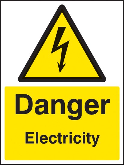 Danger electricity 150x200mm adhesive backed