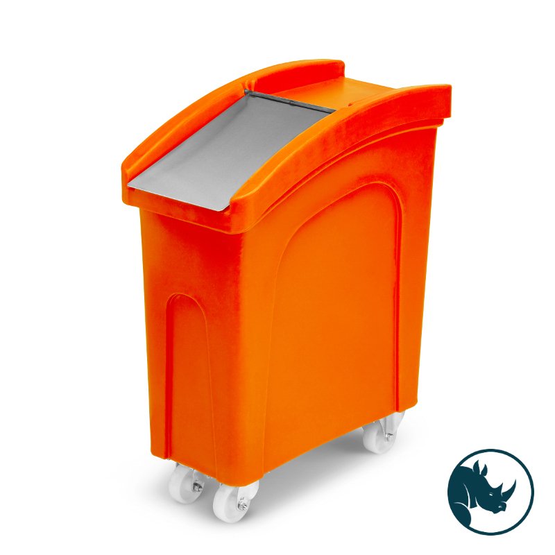 Ingredient dispensing truck - 65 ltr, stainless steel dispensing lid, orange