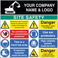 Site safety board 1200x1200mm c/w logo