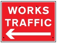 Works traffic arrow left, 600x450mm Re-Flex Sign (3mm reflective