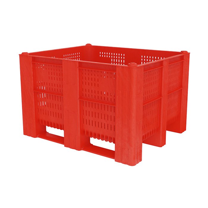 Box Pallet - 605ltr, HDPE, Red, Perforated, 1200x1000x740mm