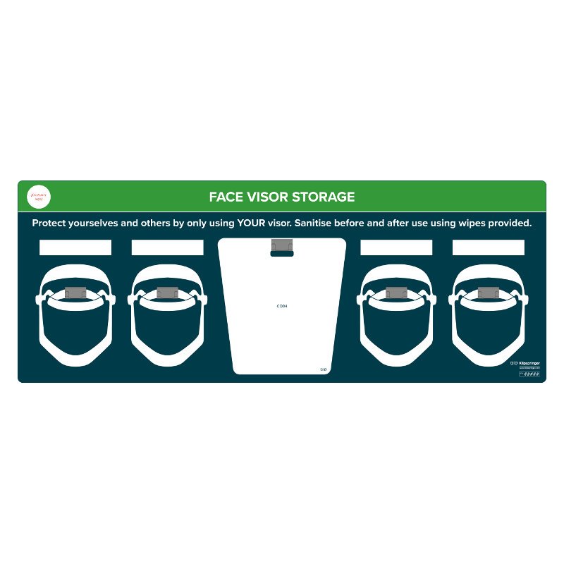 Wall mounted face visor storage station - to take 4x face visors and QRD wipes