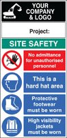 Site safety board 600x1200mm c/w logo and project