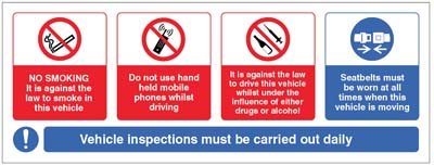 Vehicle sticker - no smoking, mobile phone, drink/drugs - wear s