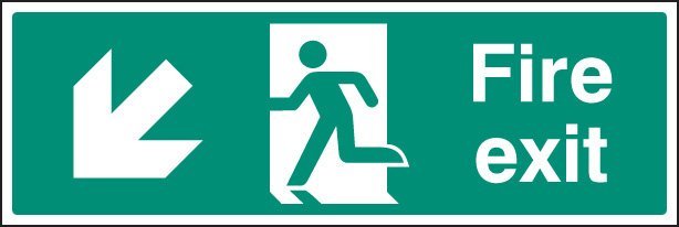 Fire exit arrow down left   Size: G (300x100mm)