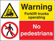 Warning forklift trucks operating no pedestrians