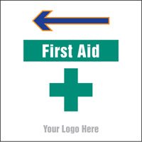 First aid, arrow left site saver sign 400x400mm