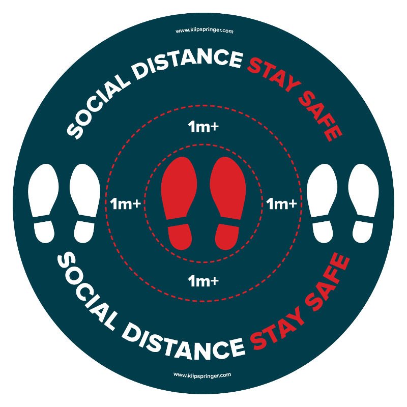 "Social Distance, Stay Safe, 1 Metre +" Floor Vinyl - Round