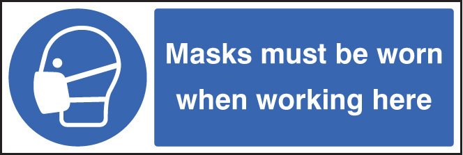 Masks must be worn when working here 300x100mm adhesive backed