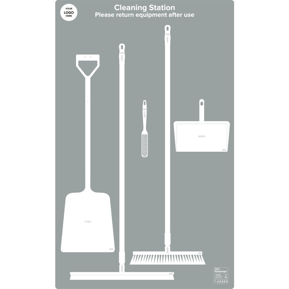 Floor Cleaning Station with Squeegee & Shovel - Grey