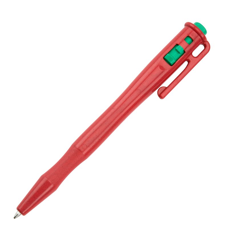 Detectable pen - retractable, with pocket clip and lanyard loop, red housing, green ink, x25