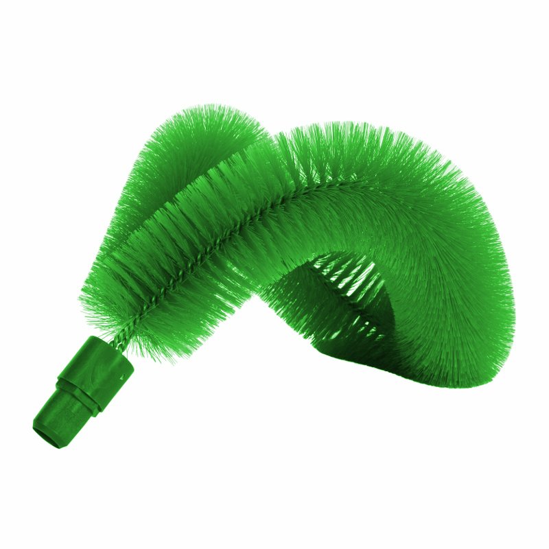 Pipe brush (for threaded handle) - curved, flexible, 100mm, green