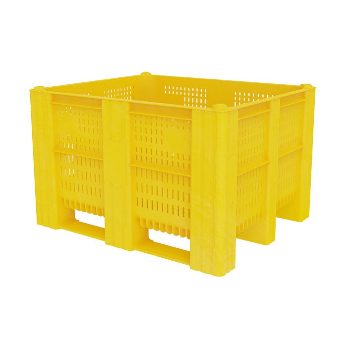 Box Pallet - 605ltr, HDPE, Yellow, Perforated, 1200x1000x740mm