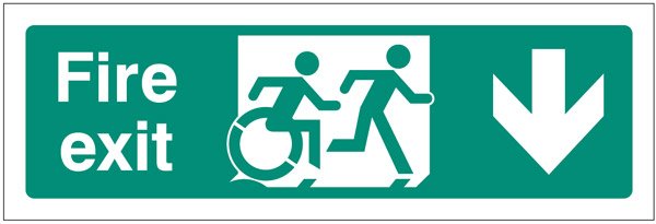 Disabled fire exit arrow down - inclusive design