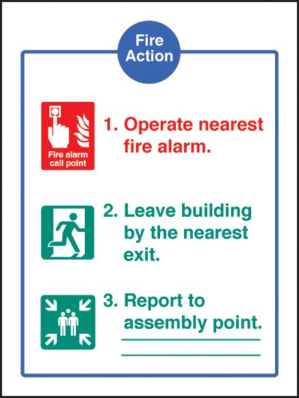 Fire action 150x200mm adhesive backed
