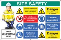 Site safety, multi-message, demolition work, custom banner c/w eyelets 1270x810mm