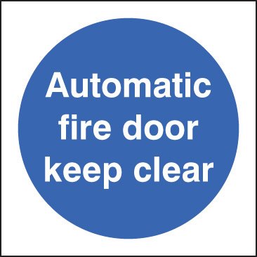 Automatic fire door keep clear 80x80mm adhesive backed