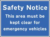 Safety notice area must be kept clear for emergency vehicles