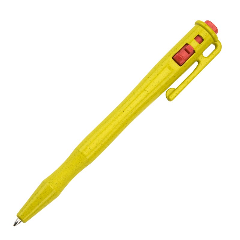 Detectable pen - retractable, with pocket clip and lanyard loop, yellow housing, red ink, x25