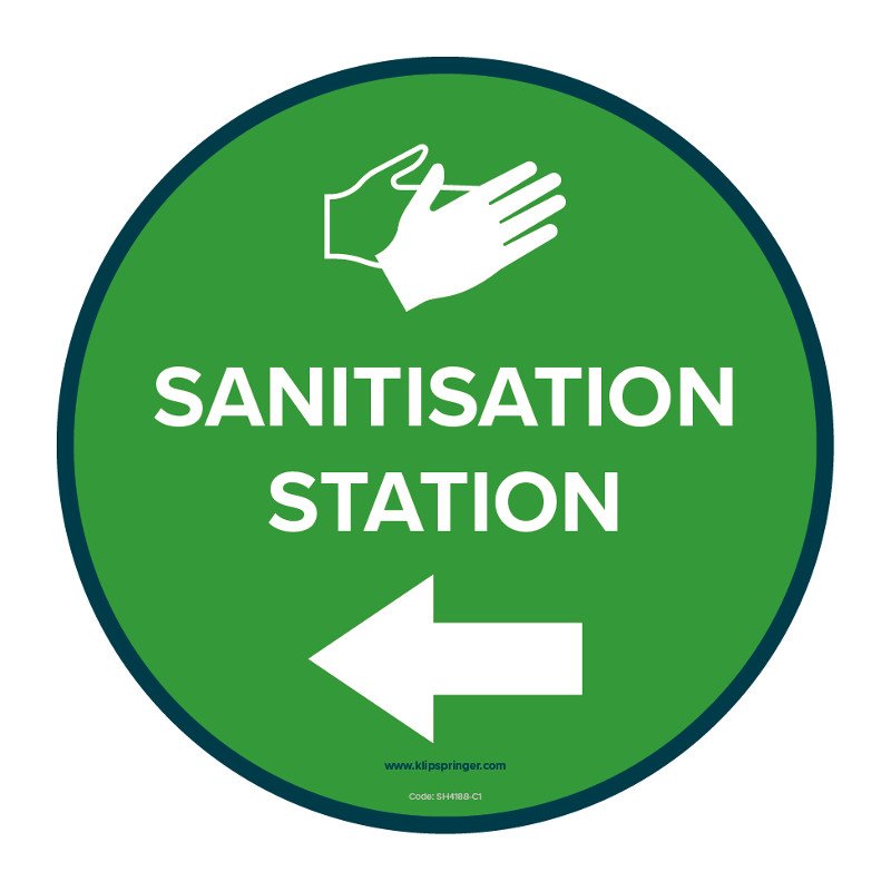 "Sanitisation Station" Left Arrow Floor Vinyl - 300mmØ