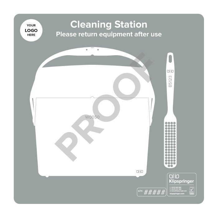 Cleaning Station with Lobby Pan and Brush (with utensils) - Grey