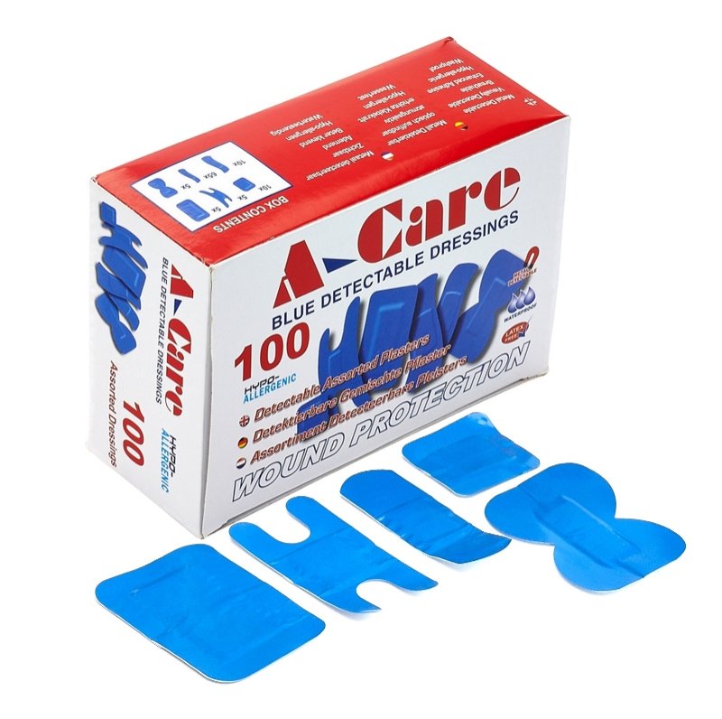 Metal Detectable Plasters - A-care Economy Assorted Dressings, X100, Blue