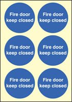 Fire door keep closed 65mm dia - sheet of 6 photoluminescent