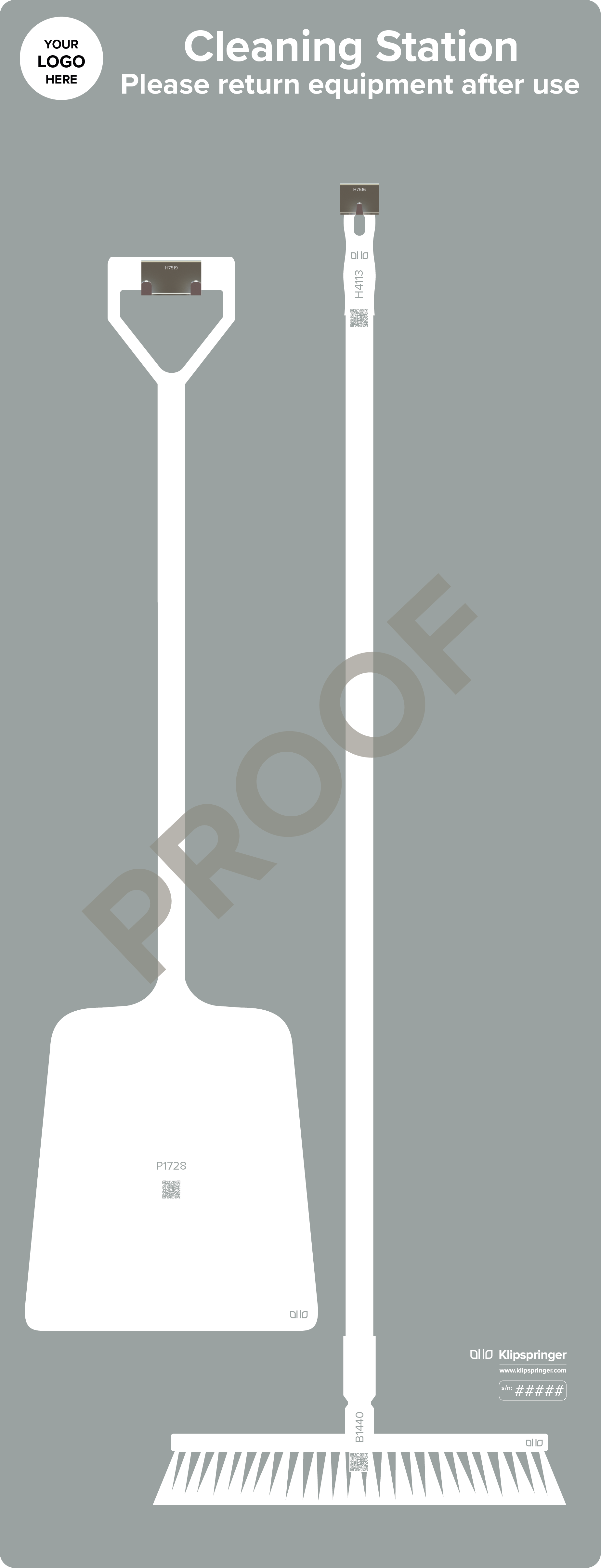 Cleaning Station with Floor Sweeper and Shovel (with utensils) - Grey