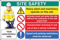 Site safety, heavy plant, vehicle access, reversing, speed, custom banner c/w eyelets 1270x810mm