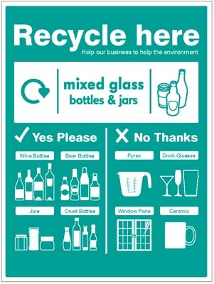 Mixed glass bottles & jars - WRAP Recycle here sign   Size: Q (6