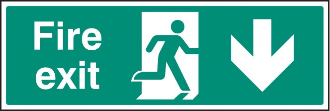 Fire exit arrow down   Size: G (300x100mm)