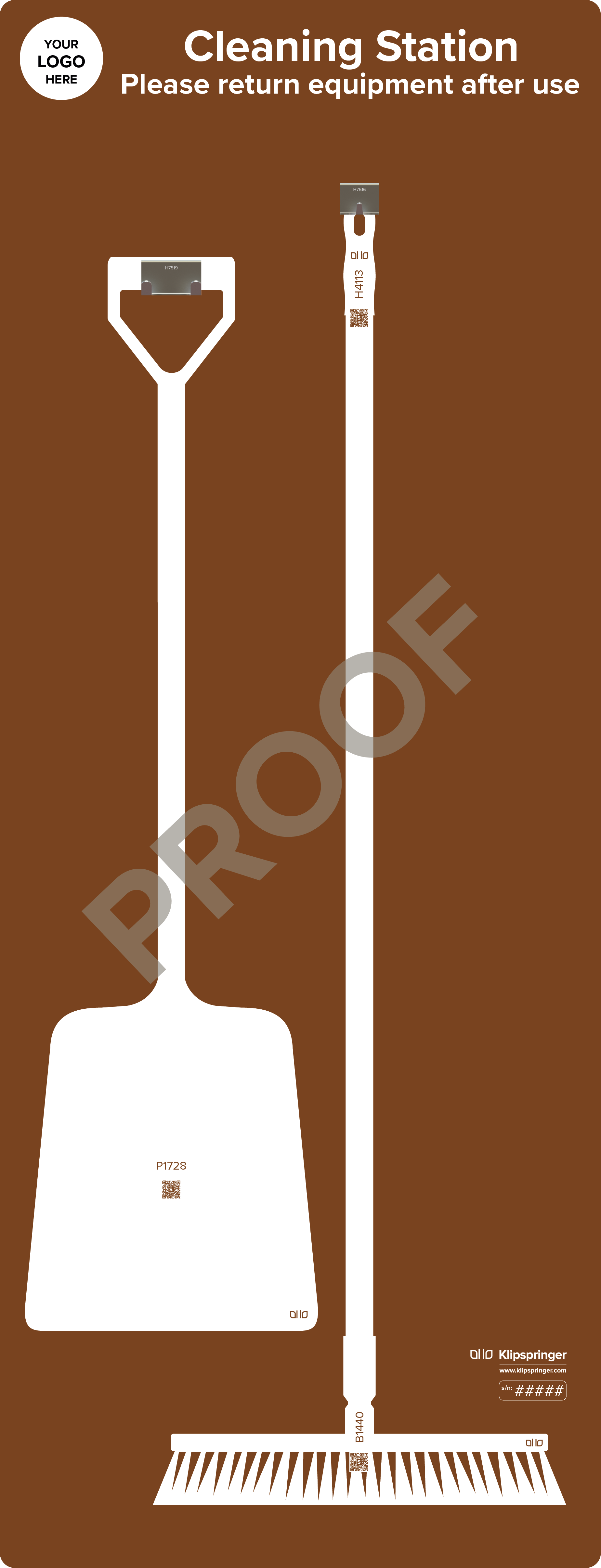 Cleaning Station with Floor Sweeper and Shovel - Brown