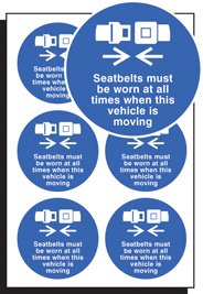 Seatbelts worn all times 65mm dia - sheet of 6